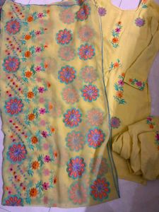 Embroidered Yellow Kurti with Dupatta