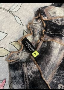 Unique Patchwork Denim Print Mesh Top