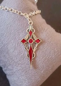`Silver And Red Gothic Cross Necklace