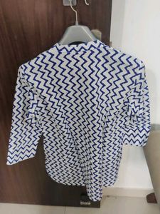 Short Kurti with White Base And Blue Stripe