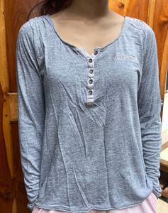 Cozy Grey Long Sleeve Henley Top