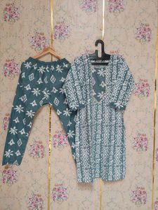 🇳🇿💫🎀Stylish Teal &amp; White Printed Kurta Set