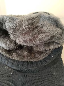 Striped Knit Beanie with Visor