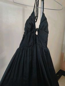 Elegant Black Satin Ruched  Dress