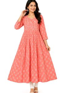 Elegant Peach Printed Anarkali Kurta
