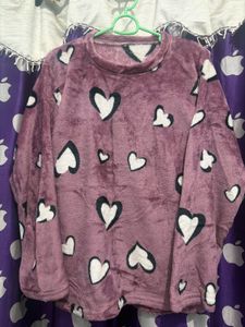 Cozy Heart Print Plush night suit