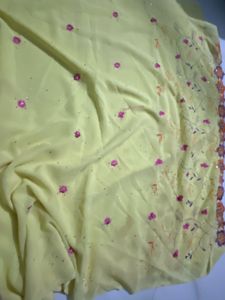 Exquisite Yellow Saree with Floral Embroidery