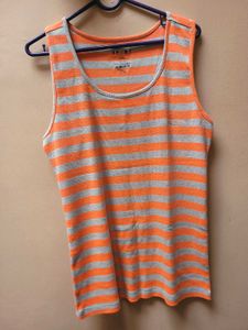 Title: XXL Neon Coral Grey Striped Racerback Tank