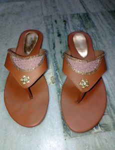 Elegant Ethnic Tan Slip-On Flats for Women