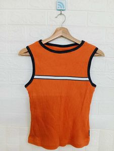 Orange Ribbed Tank Top with Stripes