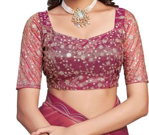 Elegant Maroon Saree with blouse Cloth