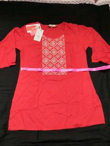 Women's New Red Cotton short Kurti with Tags