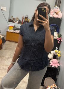 Stylish Navy Polka Dot Top