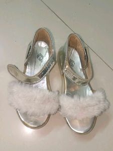 Silver Sandals with Fur Detail