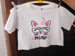 Cute Meow Cat Graphic Crop Top