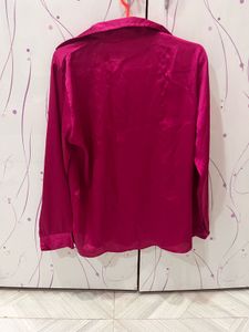 Vibrant Pink Satin Button-Up Shirt
