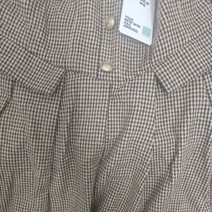 Brown Pin Check Pleated Skirt (Brand New))