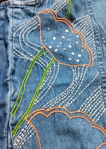 Denim dress / kurta with machine embroidery