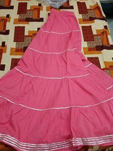 Tiered Pink Ethnic Skirt with Silver Border