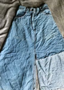 9286. Distressed Denim Maxi Skirt