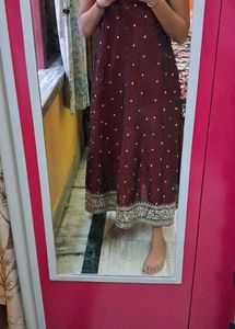 Maroon Kurta with White Polka Dots