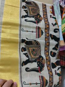 Elephant Print Saree With Blouse Attached