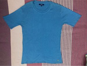 Blue Ribbed Crew Neck T-Shirt