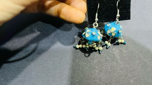 Blue Jhumka Earrings with Pearls