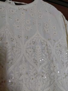 XXL White Embroidered Tiered Ethnic Gown