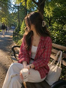 New with tag Red Plaid Oversized Shirt