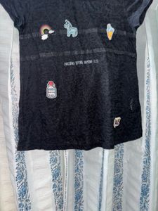 Cute Black T-Shirt with Patches