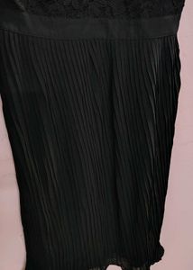 Elegant Black Lace &amp; Pleated Dress
