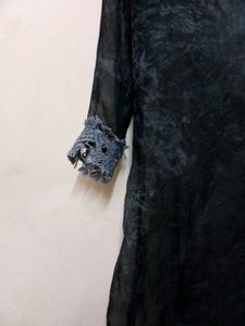 Black Grey Lace Neck Kurta
