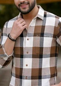 Men's Brown & White Checked Shirt