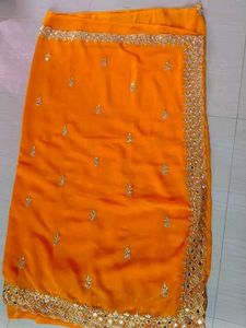 Vibrant Orange Embroidered Saree