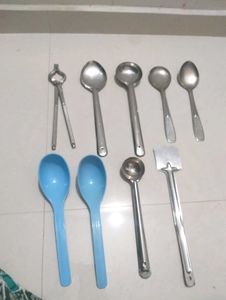 Kitchen Spoons Combo, Steel Sanshi Grater Dhupiyu