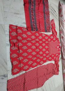 Red Printed Kurta Set with Dupatta