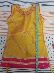 Girls Yellow &amp; Pink Ethnic Kurta Set
