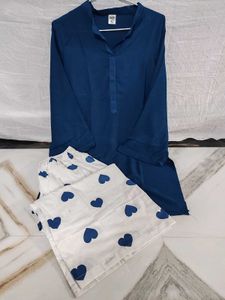 Blue Kurta with Heart Print Palazzos