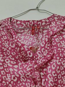 Pink Leopard Print Ruffled Top