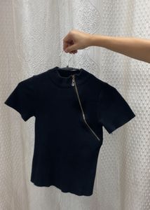 Black Mock Neck Zip Top