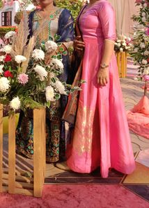 Banarasi silk ethnic gown with dupatta