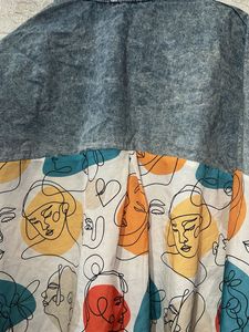 Unique Abstract Print Denim Top