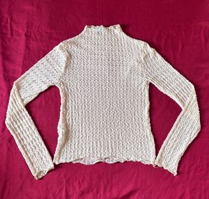Off White Mesh Mock Neck Soft Top