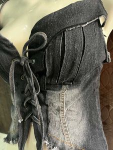 Distressed Denim Corset Top