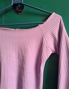 Purple Ribbed Long Sleeve Crop Top