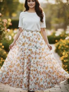 Boho Red Floral Tiered Maxi Skirt