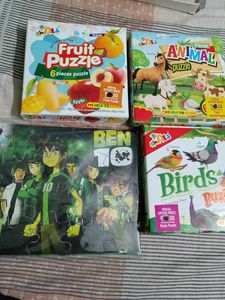 4 Kids Puzzles - Fruit, Animal, Birds, Ben 10