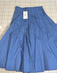 Zara Blue Pleated Midi Skirt