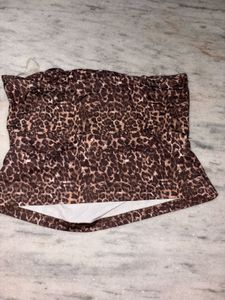 Leopard Print Strapless Ruched Top